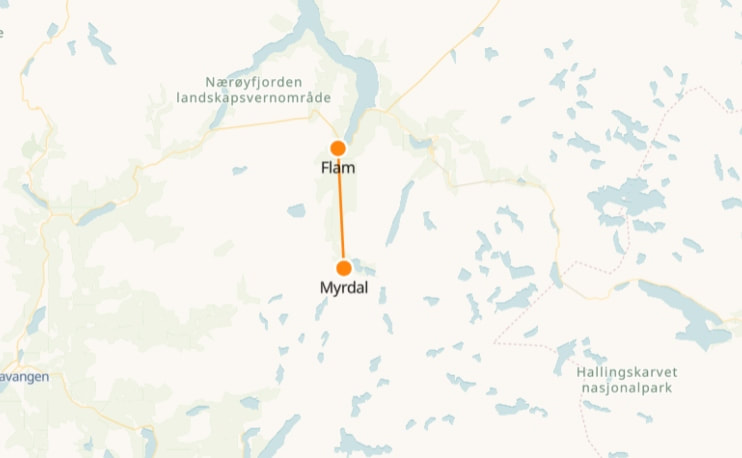 Mapa de Flam a Myrdal 