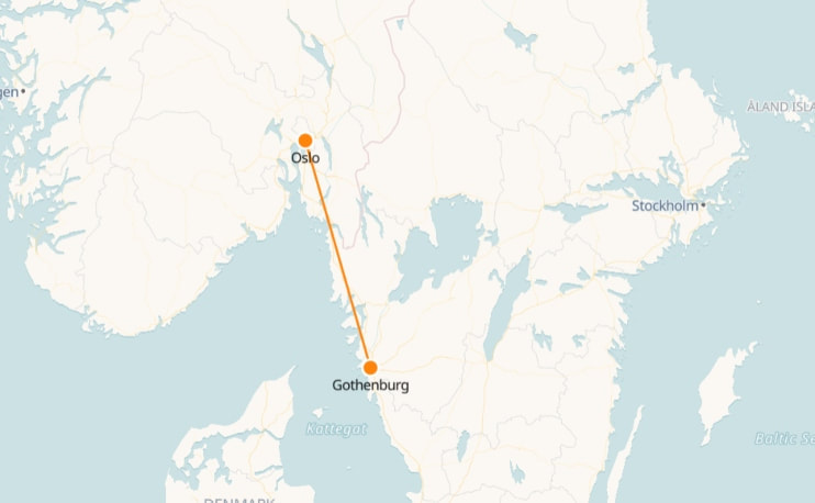 Mapa de Oslo a Gotemburgo