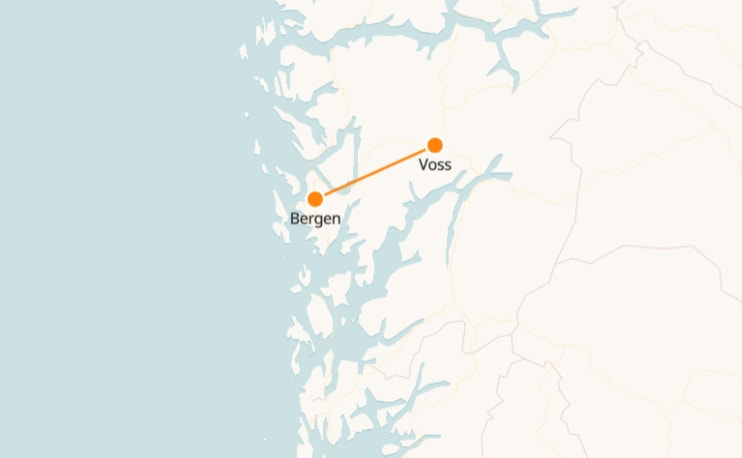 Mapa de Bergen a Voss 